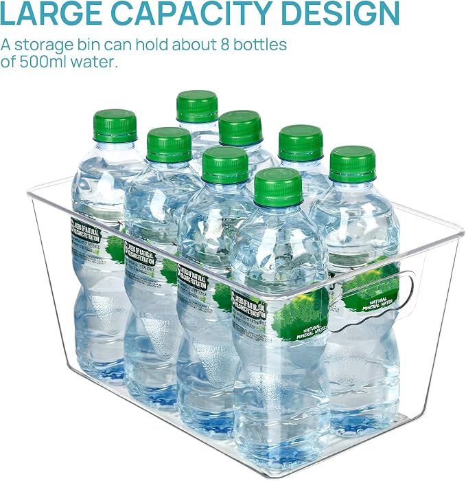 Vtopmart 4 Pack Clear Storage Bins, Pantry Storage Bins with Handle, Large | Plastic Pantry Organizer Containers for Kitchen, Refrigerator, Fridge, Cabinet, Countertops, Home Organization and Storage - Image 3