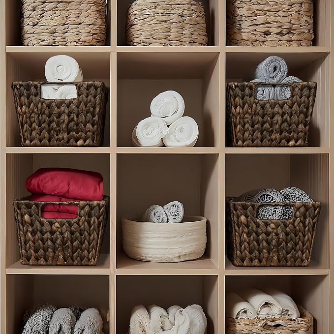 Casafield Set of 4 Water Hyacinth Storage Baskets with Handles - Espresso Brown, Woven Storage Bins for Shelves, Blankets, Laundry Organization - Image 3