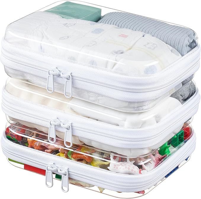 3-Pack Medium Clear Hard Shell Zipper Pouches, Clear Zipper Bags, Hard Case Pouches for Purse & Diaper Bag Organizer, and Travel Essentials (3M) by WELPIRT