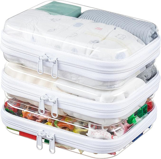 3-Pack Medium Clear Hard Shell Zipper Pouches, Clear Zipper Bags, Hard Case Pouches for Purse & Diaper Bag Organizer, and Travel Essentials (3M) by WELPIRT