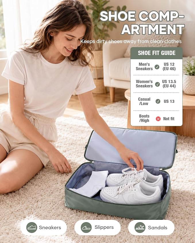 Travel Duffel Weekender Bag Women Tote Carry On Bags With Shoe Compartment | Travel Overnight Bags with Trolley Sleeve for Airplanes Waterproof Lightweight Sport Tote Gym with Toiletry Bag Green - Image 6