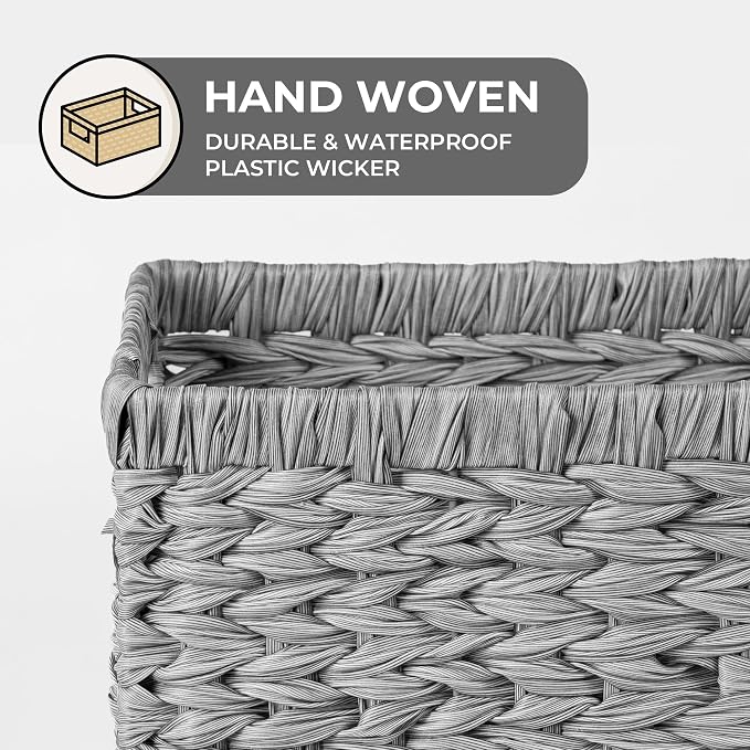 GRANNY SAYS Wicker Storage Baskets for Organizing, Basket Organizer, 2-Pack | Waterproof Wicker Baskets with Handles, Cabinet,Coffee Table,Gray Plastic Baskets for Shelves,Handwoven Bathroom Storage Bins - Image 6