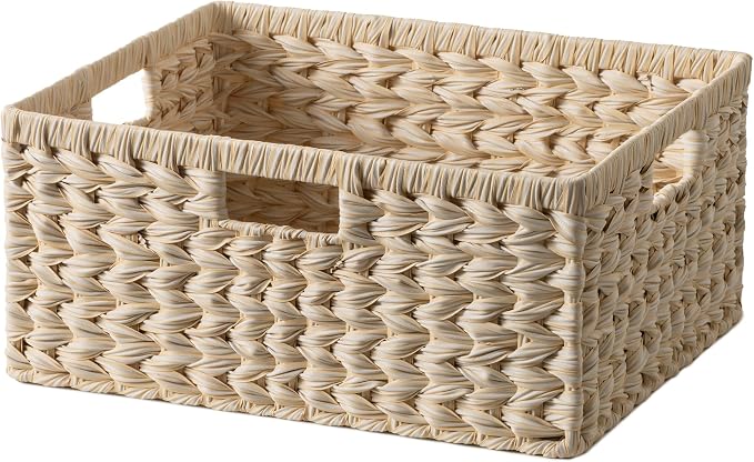 GRANNY SAYS Wicker Baskets for Organizing, Wicker Storage Baskets, 1-Pack | Plastic Waterproof Wicker Storage Baskets for Shelves, Woven Baskets for Storage, Shelf Baskets, Woven Baskets with Handles by GRANNYSAYS