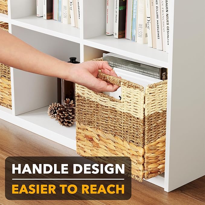 SpaceAid 4 Pack 3 Pattern Design Wicker Basket, Baskets for Organizing, Storage Rattan Basket with Handles for Shelves, Woven Cube Storage Bin Organizer, 10.5x10.5x10.5 inch, Natural - Image 6