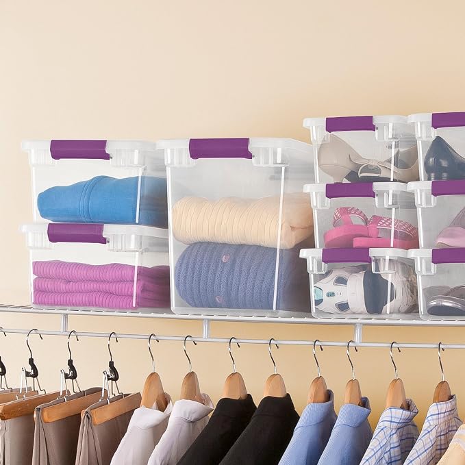Sterilite ClearView Latch Boxes, Storage Bins with Lids, 27 Quart, 24-Pack | Clear Plastic Organizers with Color Accent Latches for Closet, Bedroom, Shelving Units, Dorm Room and Home Organization - Image 5