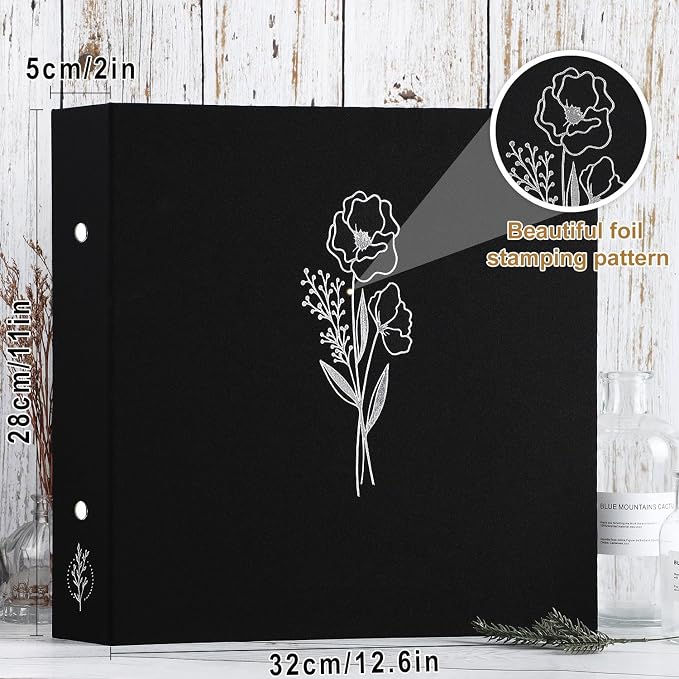 Lanpn 10x10 inch Scrapbook Photo Album, Linen Cover Archival Acid Free Top Load 3 Ring Folder Binder Photo Book 10 x 10 with 30 Plastic Sleeves 60 Pages (Black) - Image 2