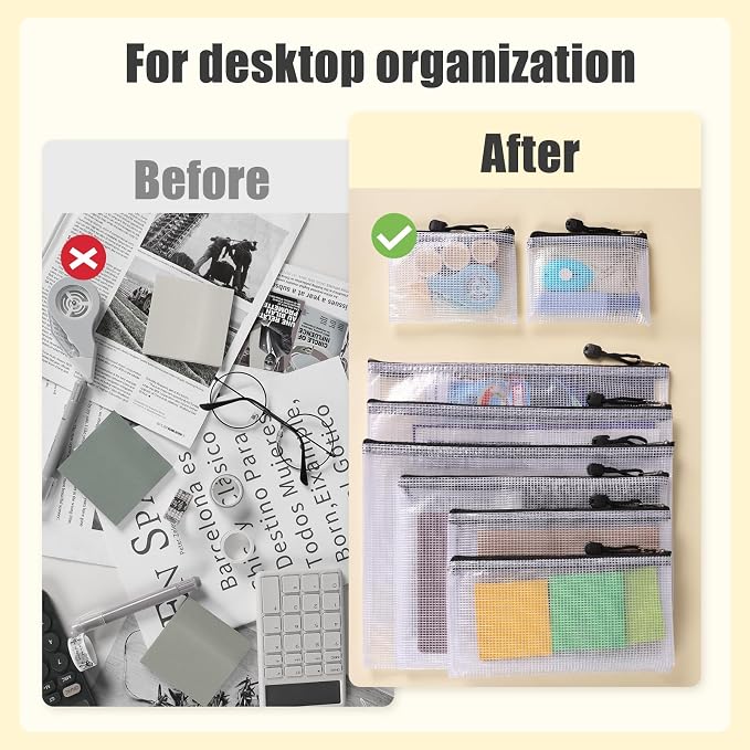 EOOUT 56pcs Mesh Zipper Pouch, 8 Sizes Waterproof Zipper Bags, Plastic Zip File Docunment Folders, Multipurpose for Board Games Travel Storage, School Supplies, and Home Organization, Black - Image 4