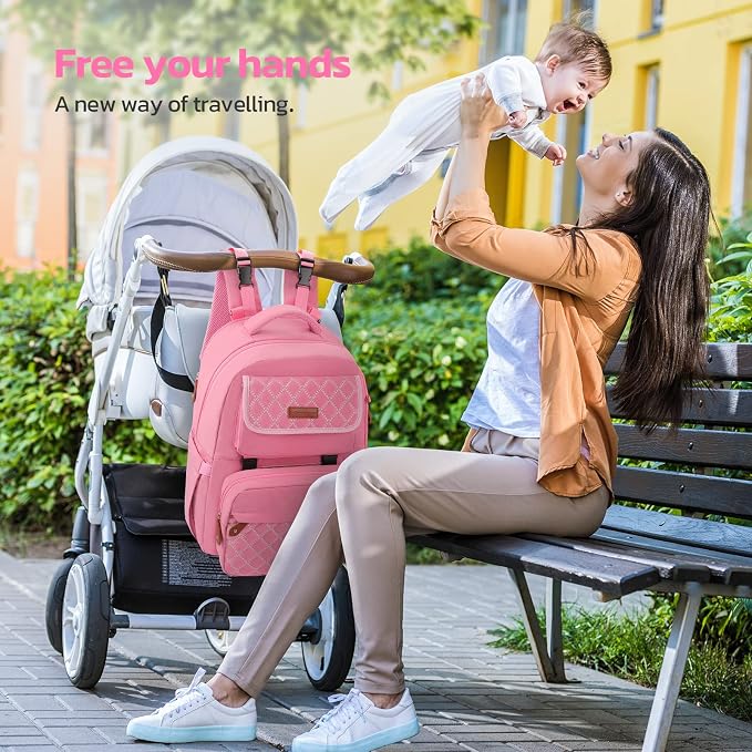 Maelstrom Large Diaper Bag,29L-45L Expandable Diaper Bag Backpack for 2 Kids/Twins Baby Stuff, with Removable Cross Body Bottle Bag for Mom/Dad, Stylish Baby Bag Gift for Boys/Girl-Pink - Image 7