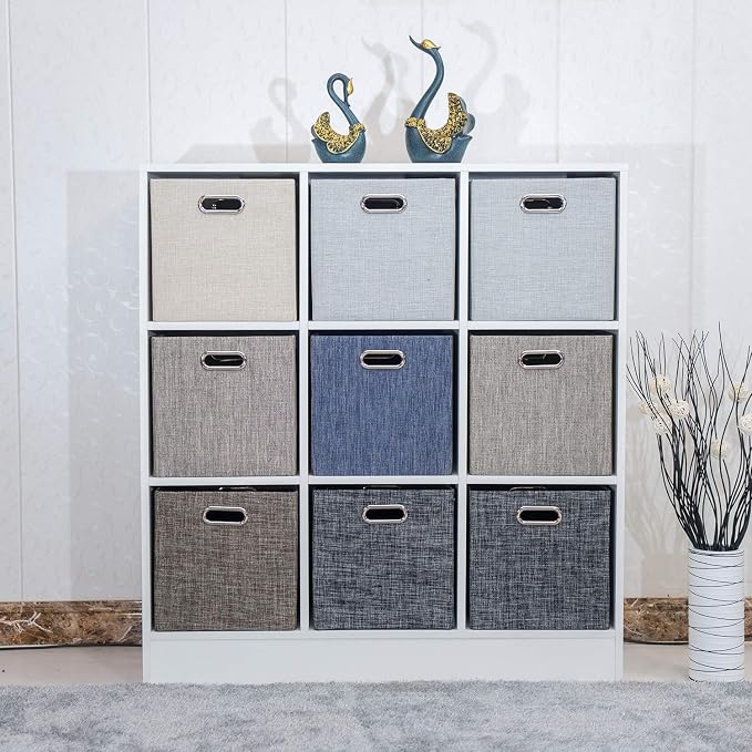 Posprica 3X Thicker Fabric Storage Cubes 13 inch Collapsible Storage Bins for Organization, Cubby Storage Baskets for Organizing Shelf Cabinet Bookcase Boxes, Set of 4, Silver Grey - Image 9