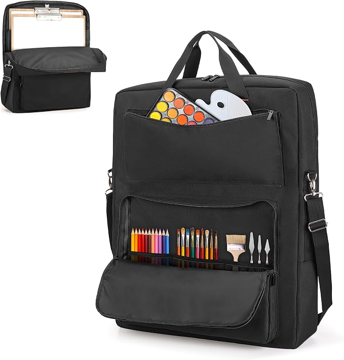 HODRANT 22 X 25 Art Portfolio Case with Handles & Adjustable Shoulder Strap | Artist Carrying Bag for Artwork Poster Sketch Drawing Canvas Photography, Double-Layer Art Supply Tote Organizer, Bag only by HODRANT