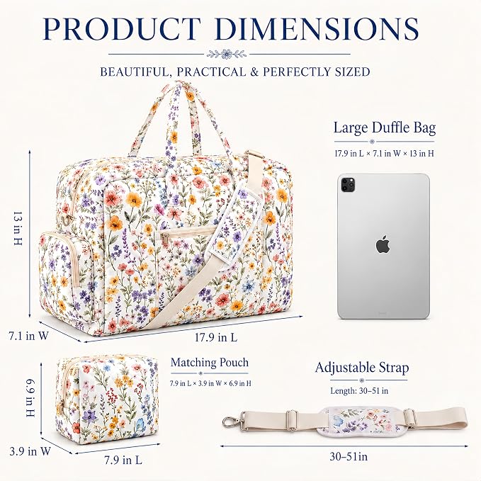 Abbylike Hospital Bag for Women, Quilted Weekender Duffle Bag,Wildflower - Image 2