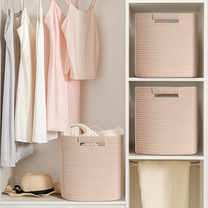 11 Inch Storage Cubes, 3 Pack Cube Storage Bins for Organizing, Cotton Rope Woven Baskets for Shelves, Bathroom, Kids Room, Closets, Baby Nursery - Image 8
