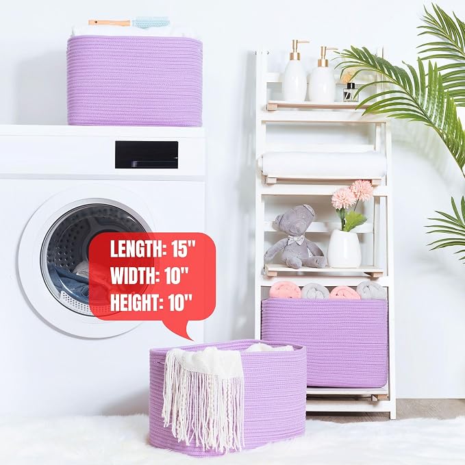 3-Pack Storage Baskets for Shelves, Decorative Baskets for Organizing, Woven Baskets for Storage, Book Basket Cube Storage Bin Box, Pantry Closet and Shoe Organizers, Lilac Purple - Image 6