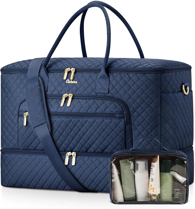 Travel Duffle Bag, Wide Open Large Weekender Bag for Women with Shoe Compartment, Carry on Overnight Bags with Toiletry Bag, Hospital Bag for Women Labor Delivery with Wet Pocket (Navy) by Unknown