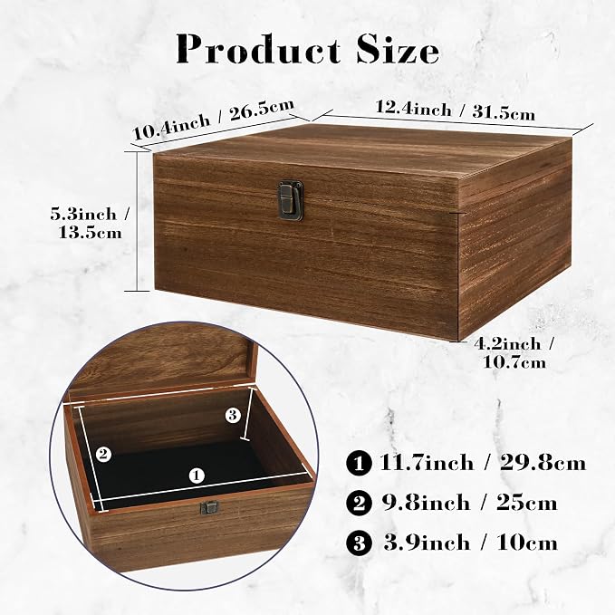 Large Wooden Keepsake Storage Box with Lid for Wedding Treasure Decorative | 10.4x12.4x5.3 Inches can Hold 8.5x11 Certificates Photos Baby Keepsakes, Vintage Case with Black Velvet Base - Image 4