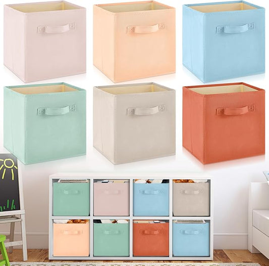 Yinder 6 Pcs Cube Storage Bin 10.5''x10.5''x11'' Storage Bins for Playroom Decor Colorful Bins for Kids Foldable Baskets for Nursery Organizer Boxes Fabric Boxes (Pastel Colors) by Yinder