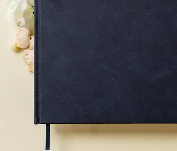 Personalized Guestbook in Navy - Premium Custom Modern Guest Book for Wedding Reception, Birthday Party or Events w/Bookmark Blank Pages for Signing 11.5 x 8.5 inches - Image 4