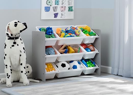 Delta Children MySize 9 Bin Plastic Toy Organizer - Greenguard Gold Certified, Grey & MySize Deluxe Toy Box - Greenguard Gold Certified, Grey - Image 3
