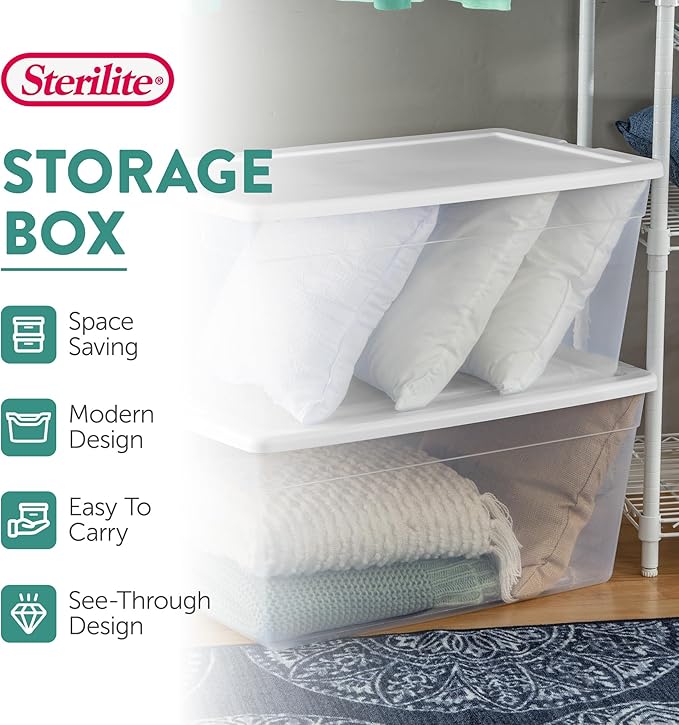 Sterilite Storage Box, Stackable Clear Plastic Bins, 90 Quart, 8-Pack | Heavy-Duty Organizing Containers with Snap-On Lids for Closet, Bathroom, and Office - Image 2
