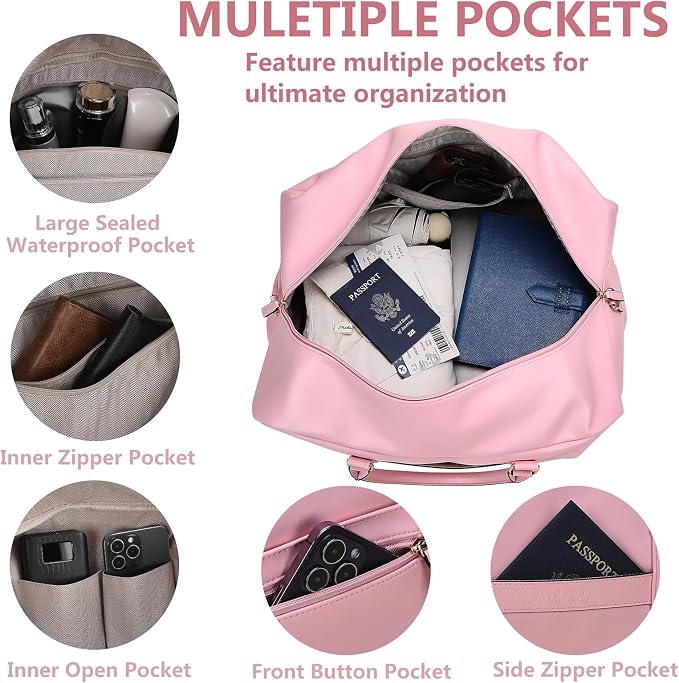 Large 4-in-1 Leather Duffle Bag for Travel Weekender Overnight Hospital Gym Bag for Men & Women, Carry On Airline Approved Personal Item Duffel Garment Bag Luggage with Shoe Compartment & Toiletry Bag - Image 2