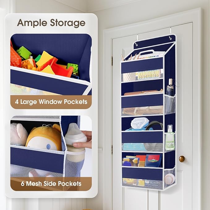 2 Pcs Over The Door Organizer Large Capacity Hanging Storage Room Organizer | 40 lb Capacity, Ultra-Sturdy, Foldable, Mesh Design with Clear Window, Space-Saving Organizer for Pantry, Nursery & Closet - Image 4