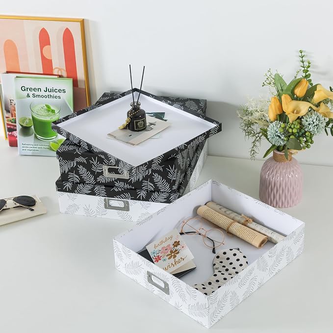 SLPR - Black and White Decorative Storage Boxes with Lids, Set of 3 | Large Cardboard Photo Box Set for Home Decor and Organizing, Keepsake Memory Organizers for Documents and Scrapbooks - Image 7