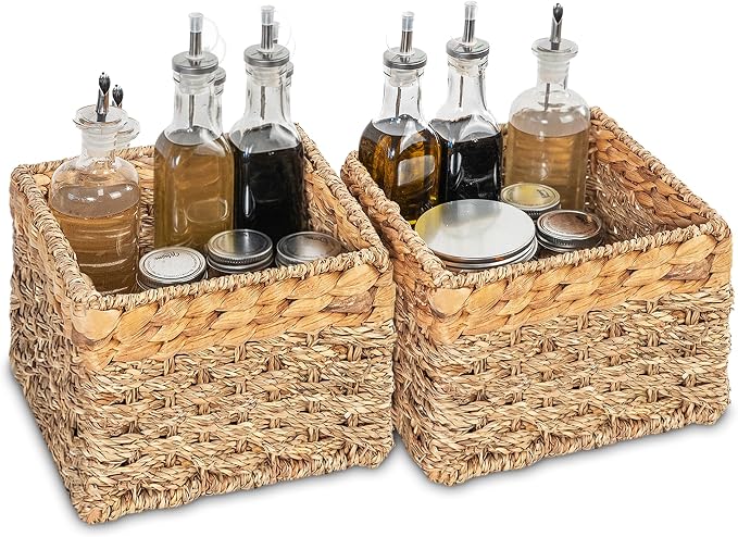 Small Wicker Storage Basket, Set of 2, 8 x 7 x 5.5 Inches | Natural, Woven Baskets for Organizing Living Room, Pantry, Shelves, Wicker, Decorative, Storage, Small by RUSTICHOMERESOURCES