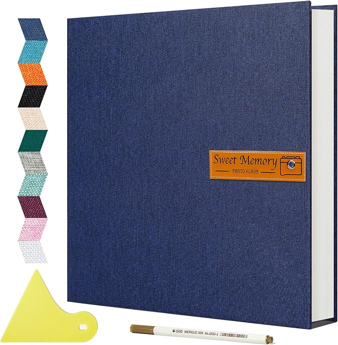 Large Photo Album Self Adhesive Magnetic Scrapbook,Scrapbook Album for 4x6 5x7 8x10 Picture,40 Pages Linen Cover Memory Book for Wedding Family Baby, with Metallic Pen and Scraping Plate(Grey) by Spbapr