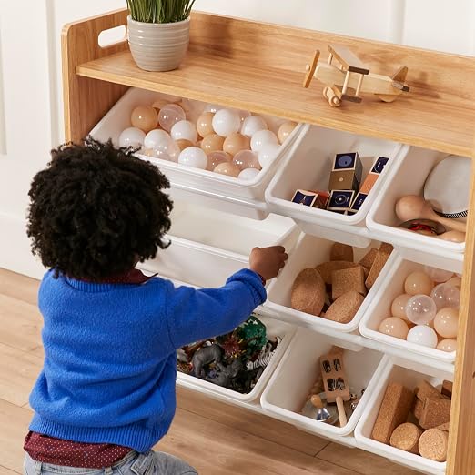 ECR4Kids 3-Tier Organizer with Shelf and 9 Bins, Toy Storage, Dark Natural/White | Durable plastic bins, MDF panels, steel frame, GREENGUARD Gold Certified, 36 lb capacity, anti-tip kit, playroom/classroom - Image 8