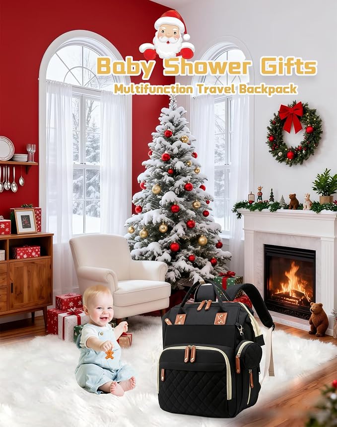 Diaper Bag with Changing Station, Waterproof 3 in 1 Diaper Backpack with Foldable Changing Pad, Insulated Bottle Holders,Large Travel Backpack for Mom & Dad, Baby essentials,Black - Image 8