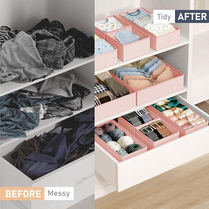 DIMJ Drawer Organizer Clothes - 26 Pack Baby Dresser Organizer for Nursery Closet Organization, Fabric Drawer Organizer Bins for Underwears Socks Bras, Foldable Storage Dividers for Bedroom - Image 5