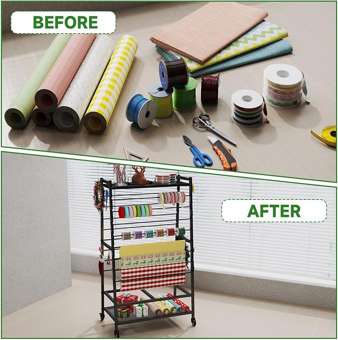 Ribbon Holder-Ribbon Organizer, Double-Sided Ribbon Holder Organizer Rack,Large Capacity Rolling Gift Wrap Rack Ribbon Organizer for Craft Room - Image 5