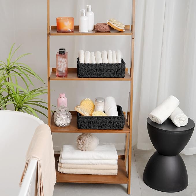 GRANNY SAYS Wicker Storage Baskets for Shelves, Black Wicker Basket, 2-Pack | Waterproof Woven Baskets for Storage, Decorative Basket, Wicker Baskets for Organizing, organizer Basket, Black Woven Basket - Image 6