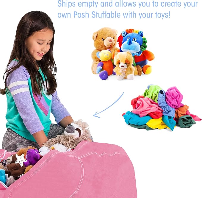 Posh Stuffable Kids Stuffed Animal Storage Bean Bag Chair Cover - Childrens Toy Organizer, Large 38" - Solid Pink - Image 3