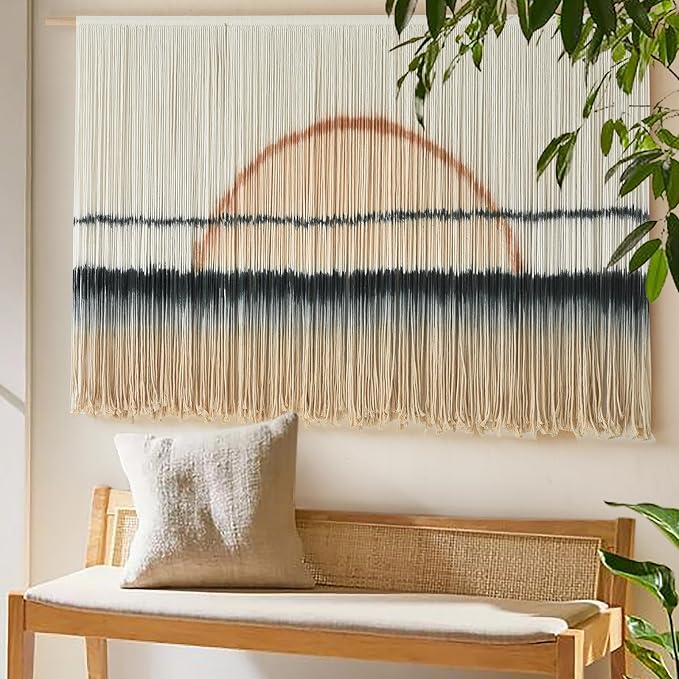 Jakalin Macrame Wall Hanging Sunset Dip Dye Boho Tapestry Handmade 57"x35" | Handmade Cotton Rope Boho Wall Decor for Living Room, Bedroom, Nursery, Large Macrame Banner for Wedding Backdrop - Image 4