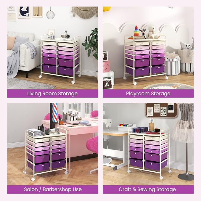 Giantex 12 Drawers Rolling Storage Cart, Classroom Organizers with Wheels for Tools Scrapbook Craft Paper Teacher Office School Supplies (Purple Gradient) - Image 8