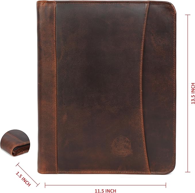 Leather Portfolio for Men, Portfolio Organizer with Zipper for Men Women, Leather Padfolios Business Resume Legal Pad Notebook Binder for A4/Pad (Brown) - Image 4