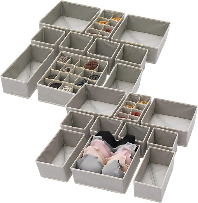 DIOMMELL Set of 21 Foldable Cloth Storage Box Closet Dresser Drawer Organizer Fabric Baskets Bins Containers Divider for Baby Clothes Underwear Bras Socks Lingerie Clothing,Grey 11-4249 by DIOMMELL