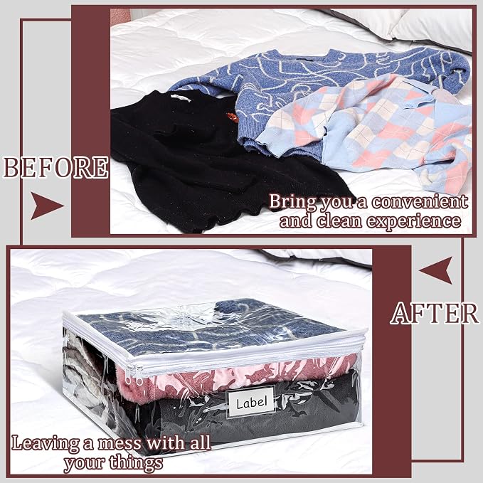 6pcs Clear Zippered Storage Bag Plastic Individual Sweater Storage Bag with Zipper Label Closet Clothing Organizer for Blanket Clothes Bed Sheet Comforter Quilt Pillow(23.6 x 19.7 x 9.8 Inch) - Image 6