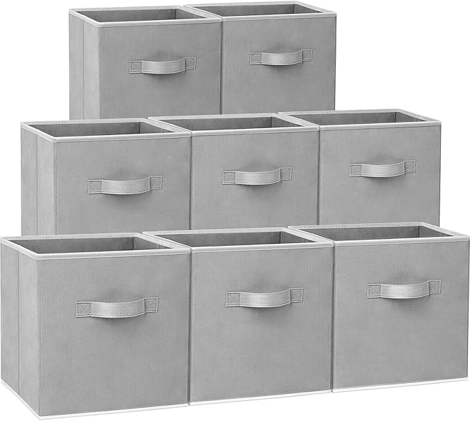 Storage Cubes - 11 Inch Heavy Duty Fabric Closet Bins for Shelves, Cube Organizer - 8 Pack Collapsible Decorative Storage Bins Baskets for Organizing Clothes Blankets Toys (Grey) by Criusia