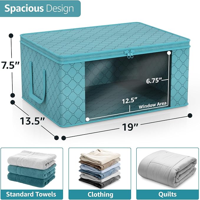Sorbus Medium Clothes Storage Bags - Foldable Blanket Storage Bins for Organizing Bedroom, Closet, Clothing, Comforter, Organization with Clear Window, Lids and Carry Handles - Set of 8 - Image 2