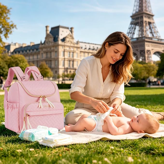 Small Diaper Bag, 22L Stylish Baby Mini Maternity Travel Backpack | with Changing Pad, Pacifier Bag, Stroller Straps Parents Essentials for Outdoor Trip Hospital & Daily Work, Pink - Image 4
