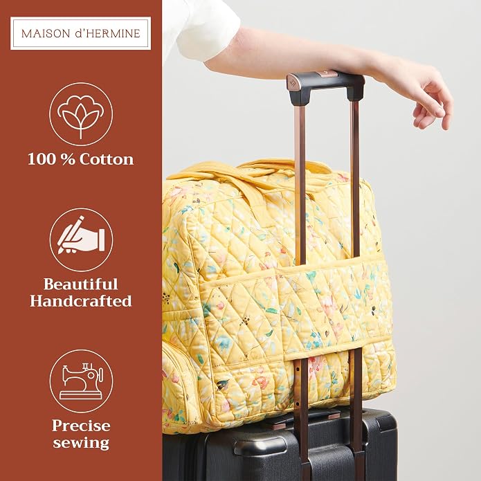 Maison d' Hermine Weekender Bags for Women Cotton Quilted Duffel Overnight Luggage Weekend Bag for Men Gym Gifts Travel | Overnight Luggage Weekend Bag for Men Gym Sports Gifts Duffle bag Business Travellers Trip Spring Summer - Image 4