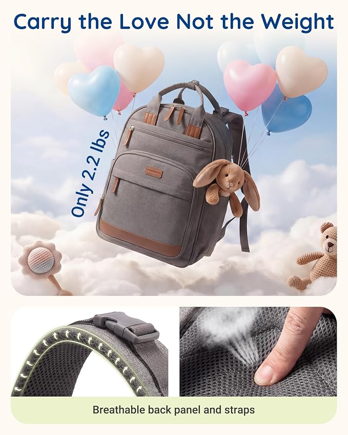 mommore Baby Diaper Bag with Waterproof Changing Pad, Dark Gray | Backpack Bottle Holders Insulated & Pacifier Case, 2 Organizer Pouches - Image 4