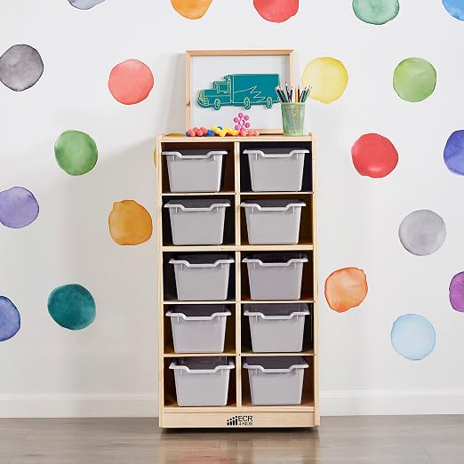 ECR4Kids Scoop Front Storage Bins, Multipurpose Organization, Light Grey, 10-Piece | Durable plastic, GREENGUARD Gold Certified, 1.2 gallon capacity, lightweight & nestable, built-in handle, classroom/home use - Image 7