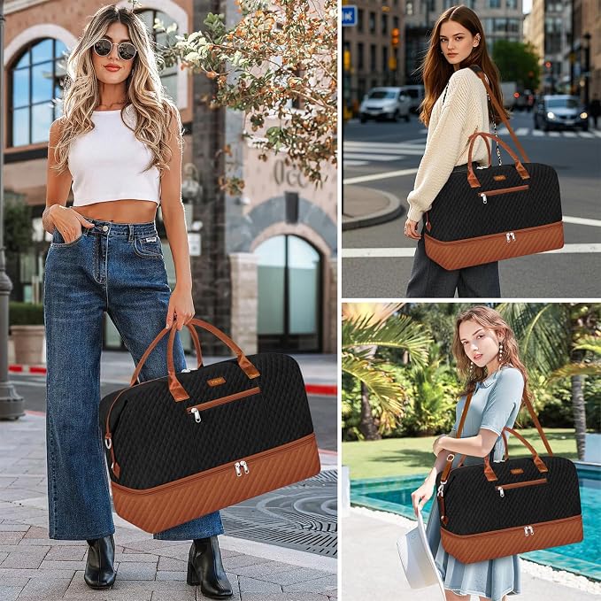 ITIEZY Weekender Bag for Women 21.5" Travel Duffel Large Carry On Bag 3PCS | Nylon Duffel Bag with Waterproof Shoe Compartment, Crossbody Bag and Toiletry Bag, Travel Weekend Hospital Overnight Gym Bag - Image 7