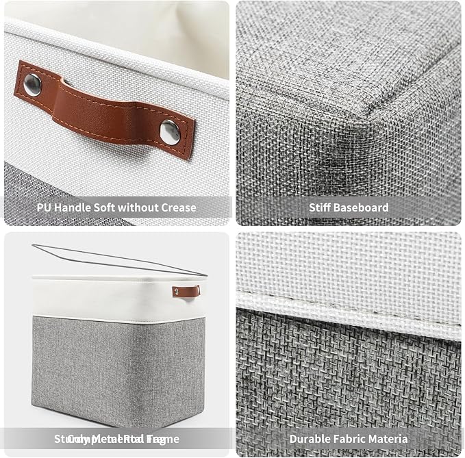Fabric Storage Bin with Lids 14.6 x 9.5 x 9.5” [4 pack]+ Linen Storage Basket 17 x 12 x 15”[3 pack] (White&Grey) - Image 8