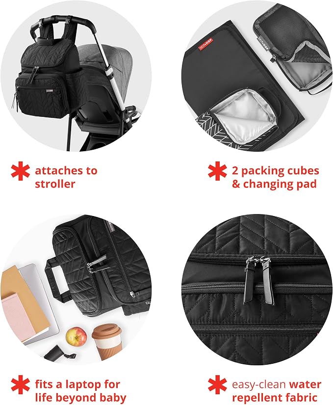 Skip Hop Diaper Bag Backpack: Forma, Multi-Function Baby Travel Bag with Changing Pad & Stroller Attachment, Jet Black - Image 3