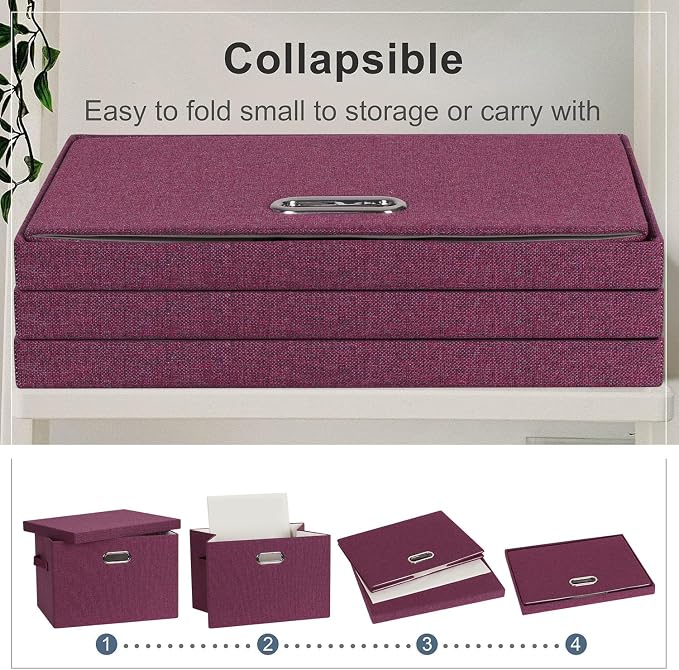 Storage Bins with Lids Fabric Closet Organizers Cubes Office Organization | 36 Quart 3 Pack Purple Collapsible Stackable Linen Fabric 4 Handles Bedroom Closet Cabinet Under Bed Clothes Toy Office File - Image 4