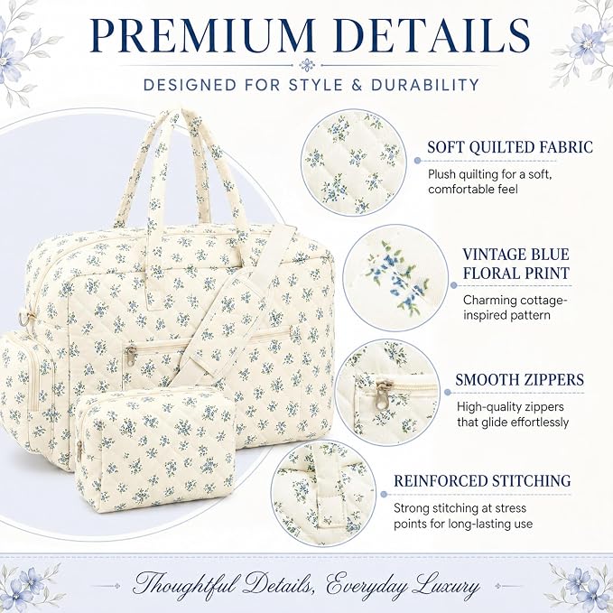 Abbylike Hospital Bag for Women, Quilted Weekender Duffle Bag,Cottage - Image 5